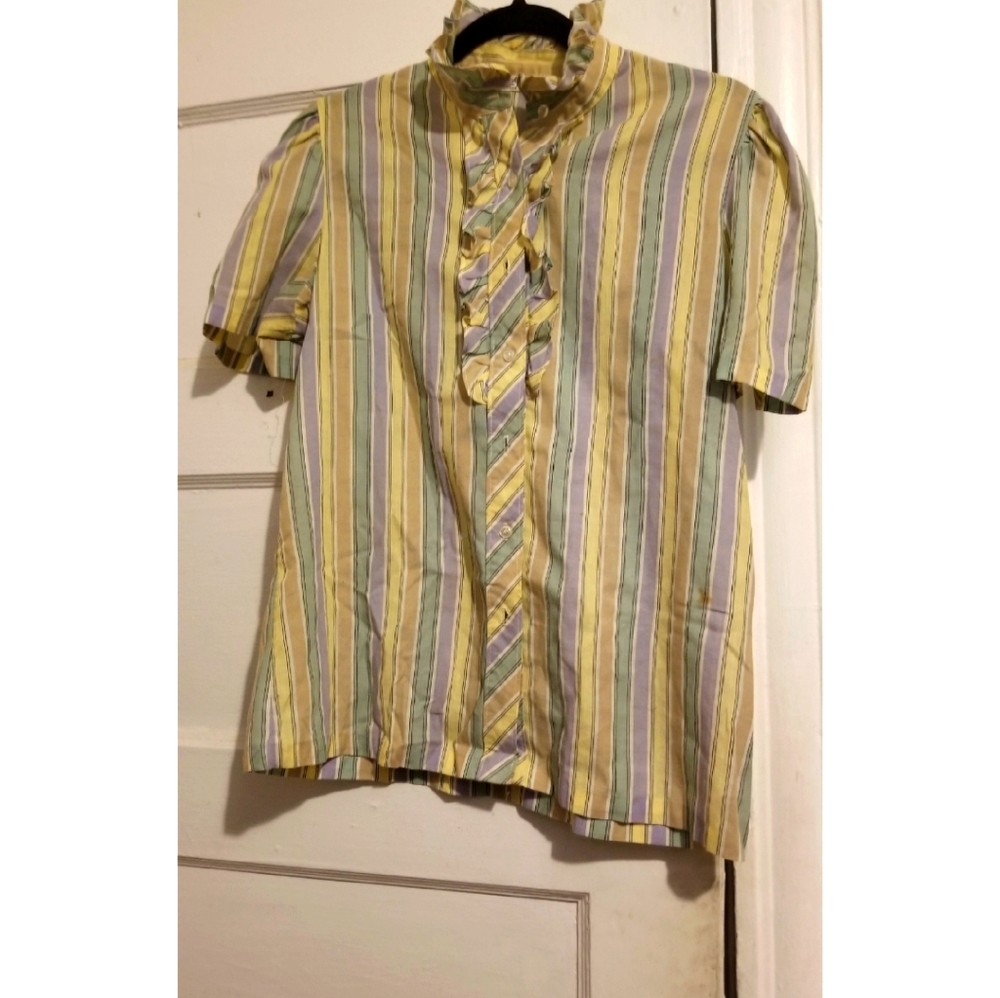 Collared, Striped Cotton Blouse.